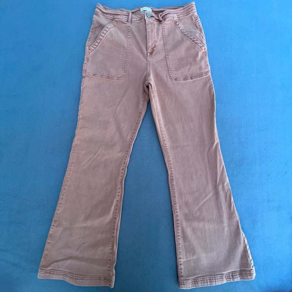 Knox Rose Camel Color High-Rise Flare Pants with Patch Pockets Size 12